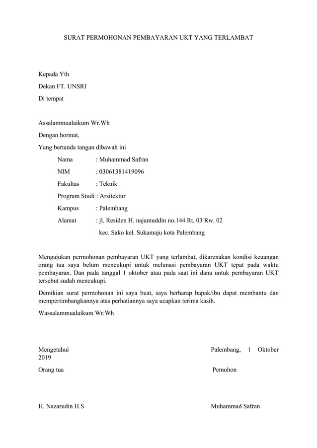 Surat Permohonan Pembayaran Ukt - IMAGESEE