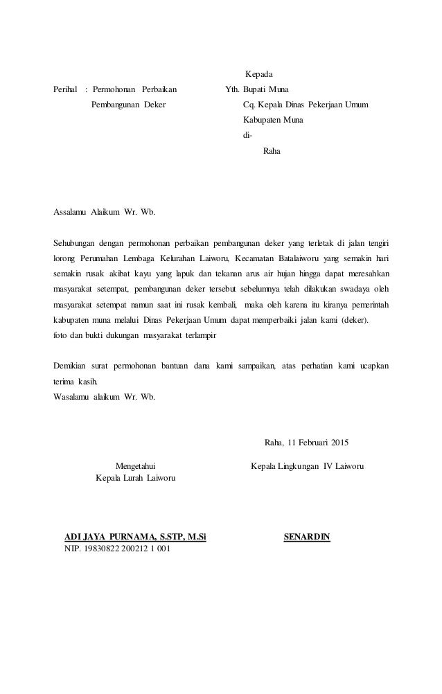 Contoh Surat Permohonan Perbaikan Jalan Contoh Surat