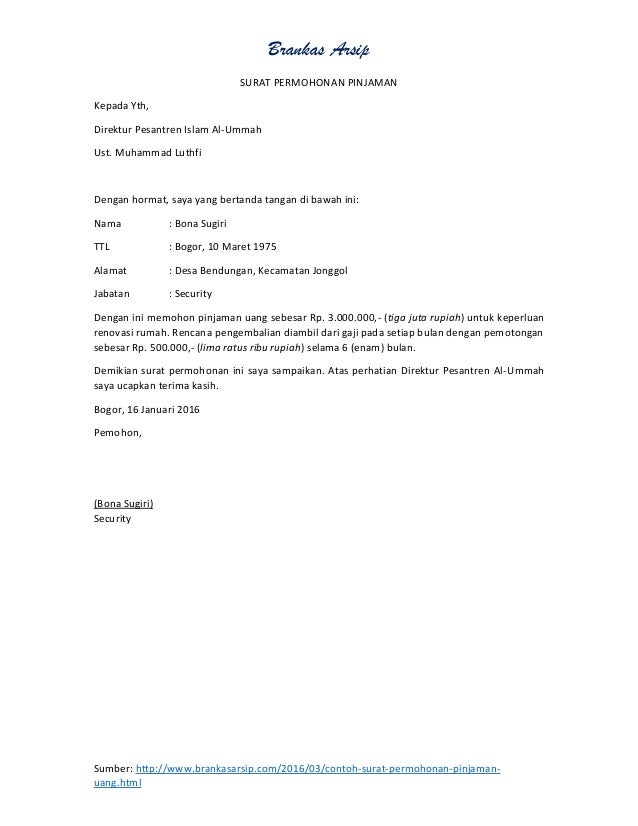 Contoh Surat Pembatalan Pinjaman Mara