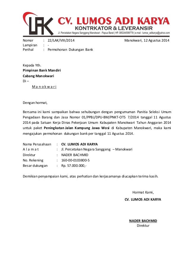 Contoh Surat Pernyataan Dari Perusahaan  Surat  permohonan referensi bank lumos