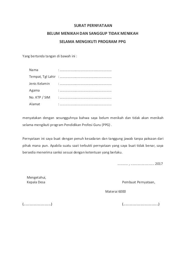 Contoh Surat Pernyataan Belum Menikah Untuk Kua - Kumpulan Surat Penting