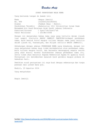 Surat Pernyataan Beda Nama Brankasarsip Com