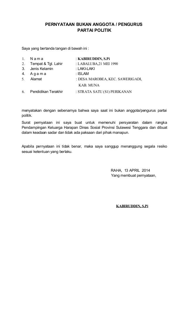 Surat Pernyataan Bukan Anggota Partai Politik