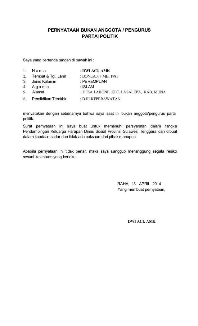 Contoh Surat Sokongan Politik