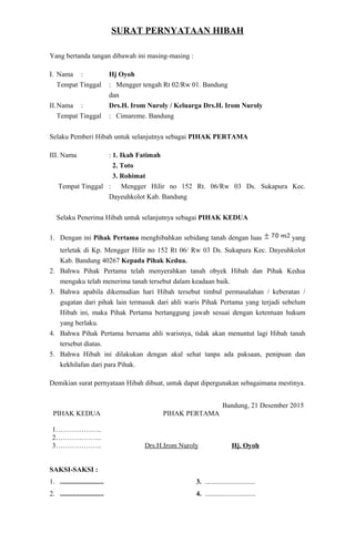 Surat Pernyataan Hibah Tanah