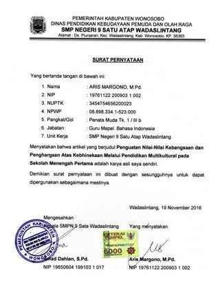 Surat Pernyataan Keaslian Karya