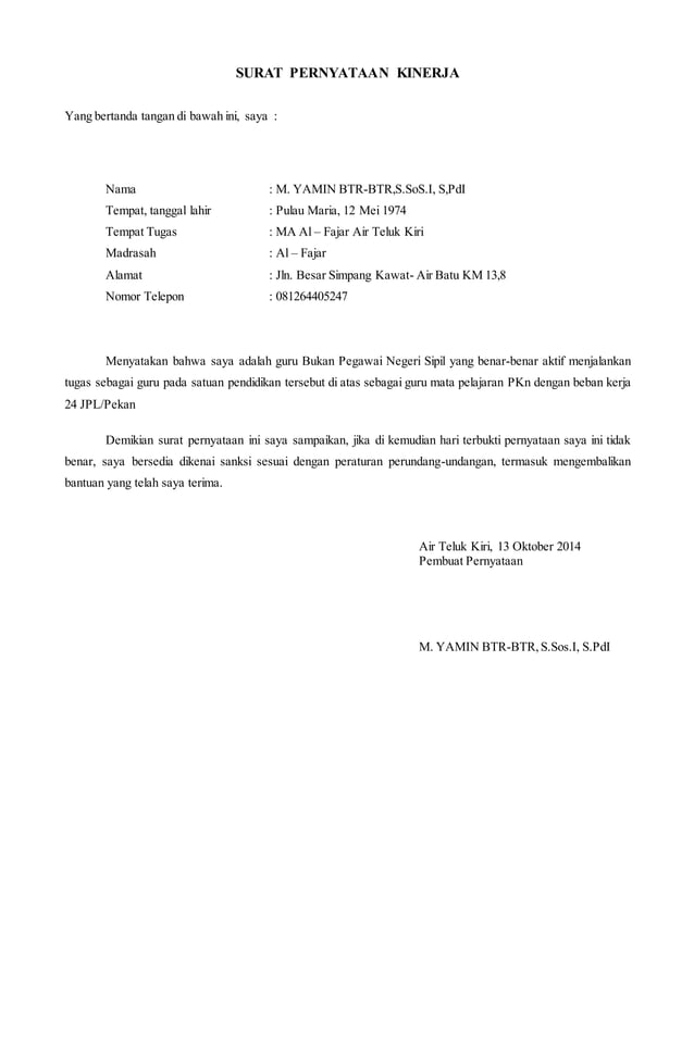 Surat Pernyataan Kinerja Idham - IMAGESEE
