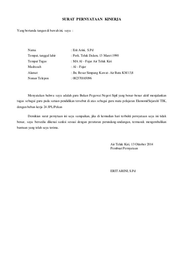 Contoh Surat Pernyataan Di Sekolah - Contoh KR