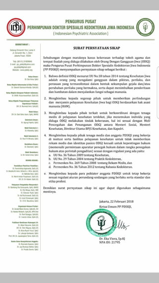 Surat Pernyataan PDSKJI Pusat (22 Februari 2018)