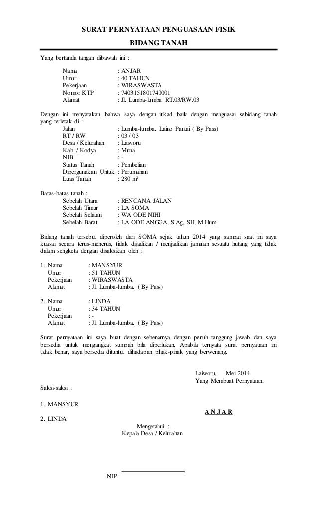 Download Contoh Surat Pernyataan Fisik Bidang Tanah C - vrogue.co