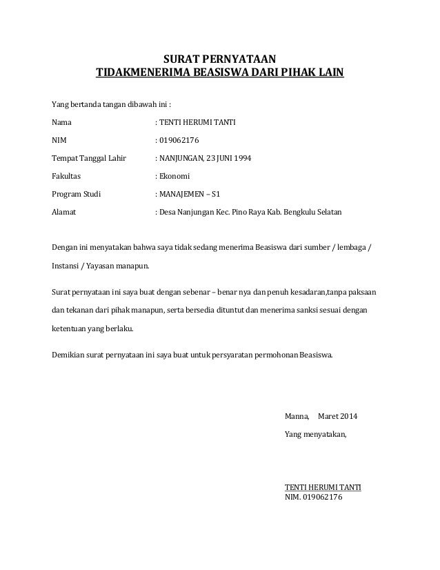 Surat Pernyataan Tenti