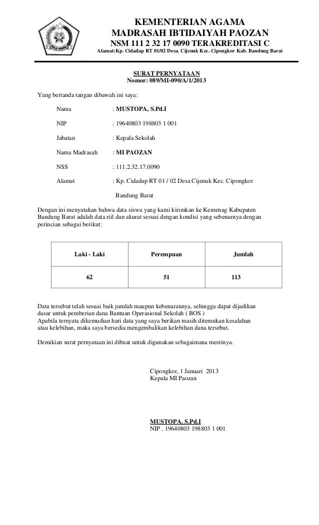 Contoh Surat Pernyataan Lupa Absen - Kerkose