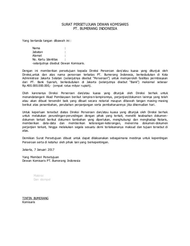 Surat Persetujuan Dewan Komisaris