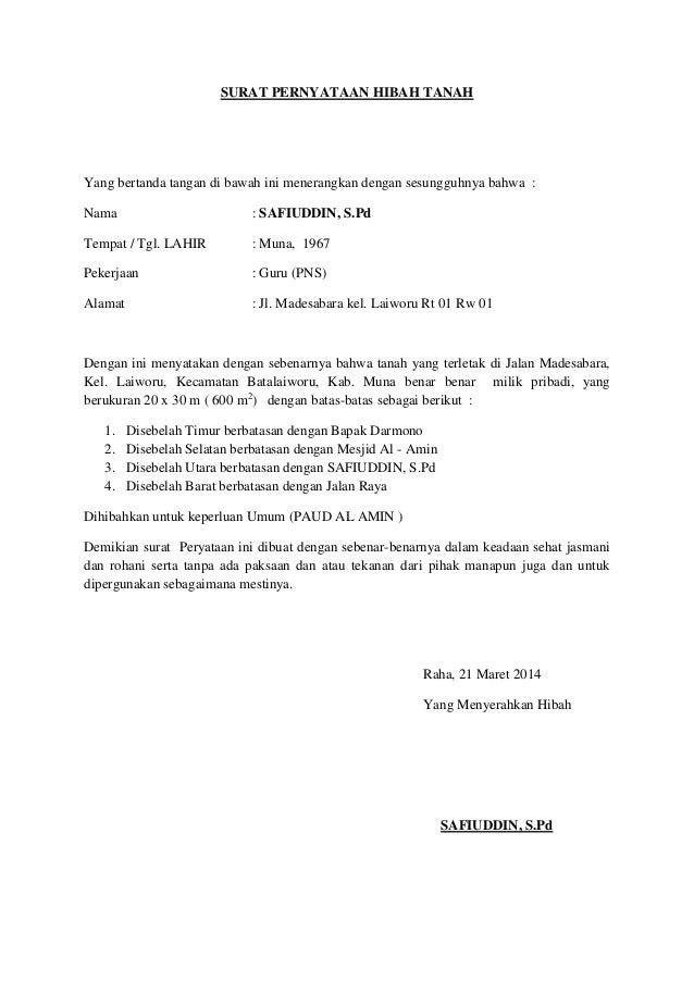 Surat Peryataa Hibah Tanah