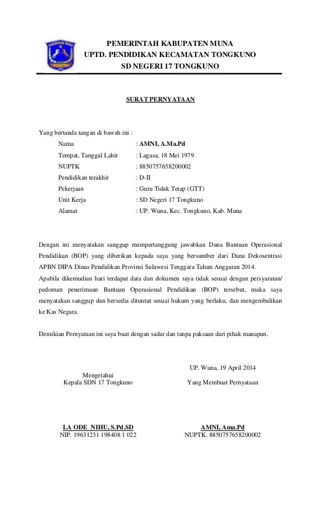 Surat Peryataan Penerimaan Bop