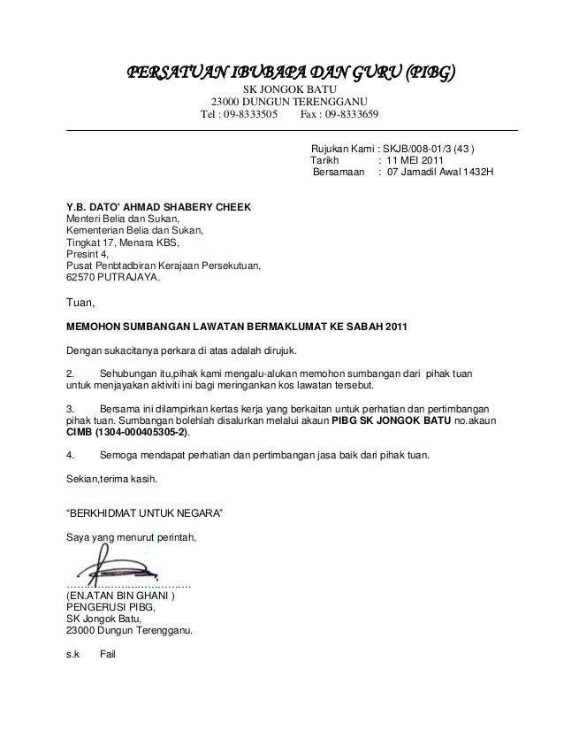 Surat Permohonan Sumbangan Pibg  Sekolah Kebangsaan Seksyen 2 Bandar