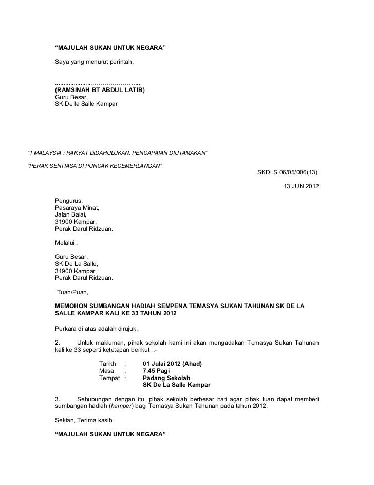 Contoh Surat Rasmi Permohonan Peribadi Sumbangan Ikhlas Kepada Wakil Rakyat