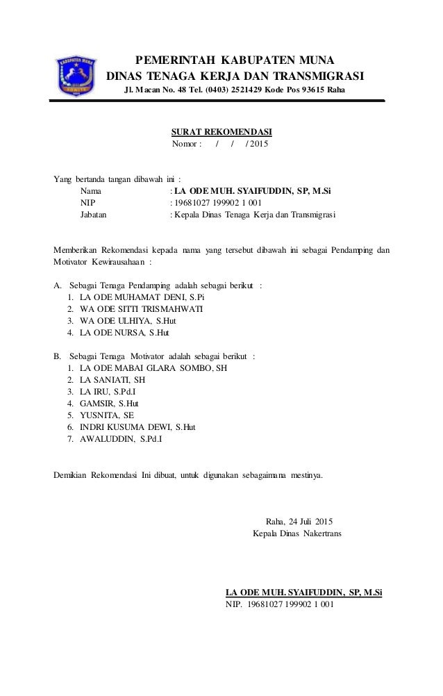 Surat Rekomendasi Nakertrans