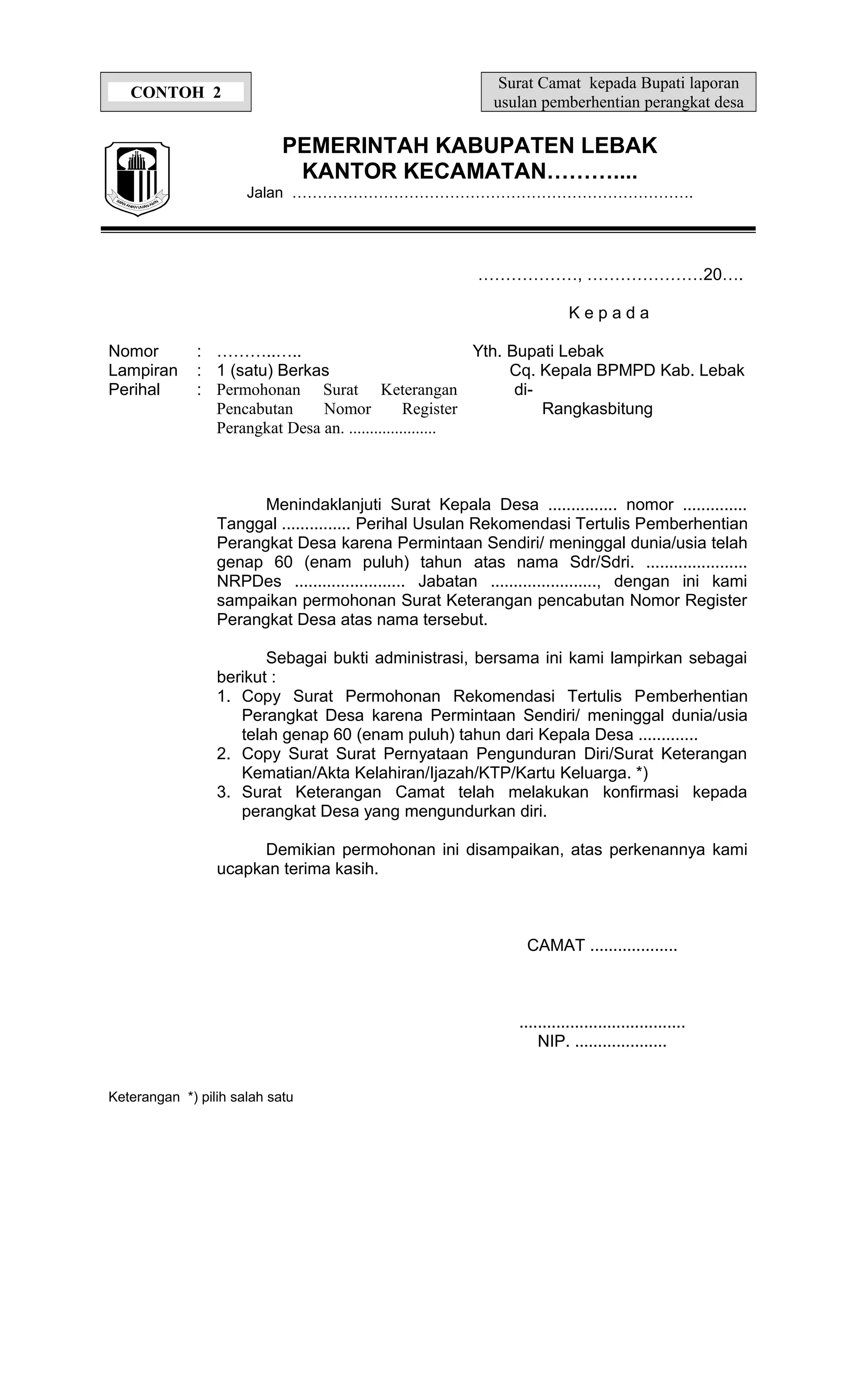Contoh Rekom Surat rekom pemberhentian | DOC