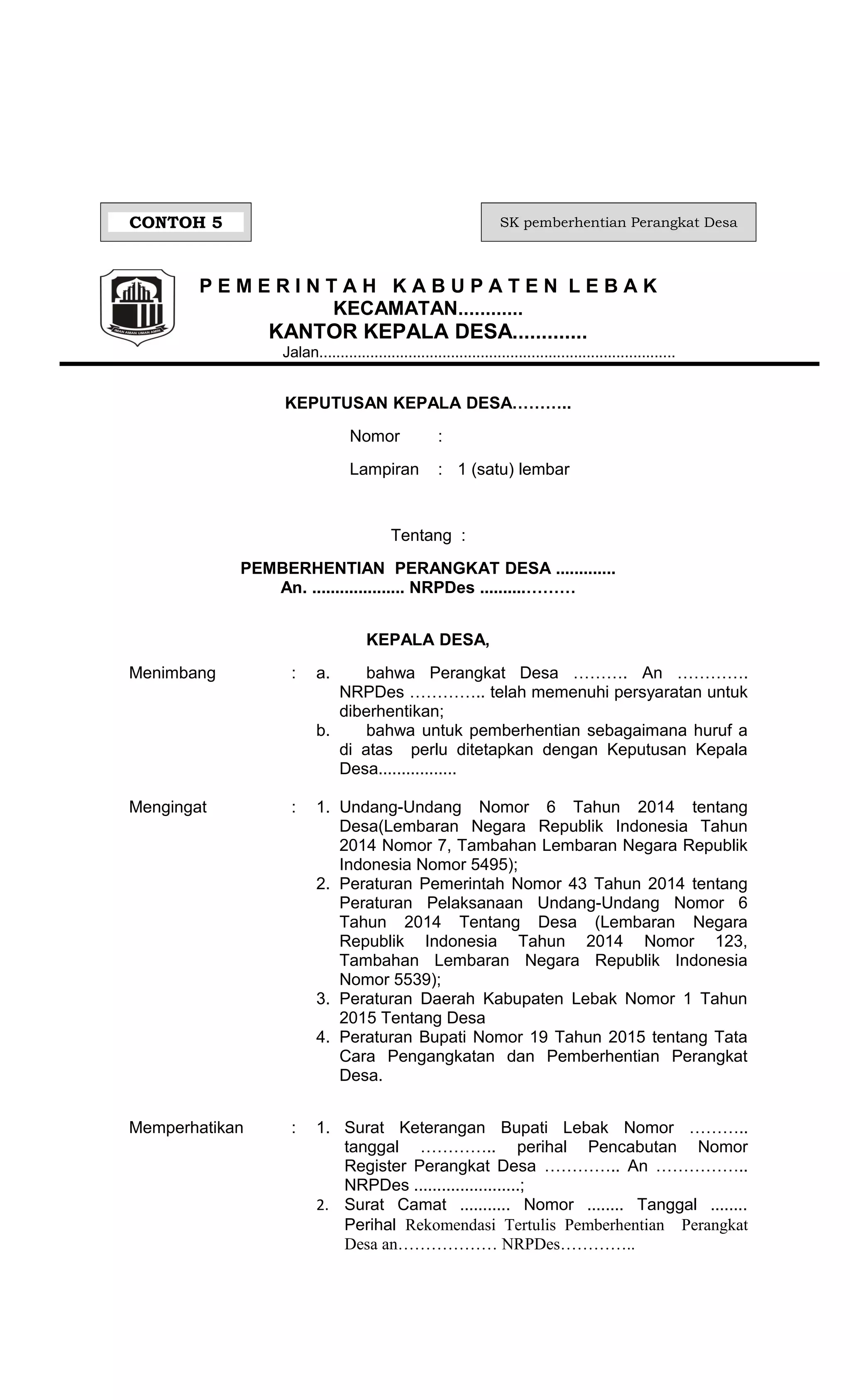 Surat Rekom Surat rekom pemberhentian | DOC