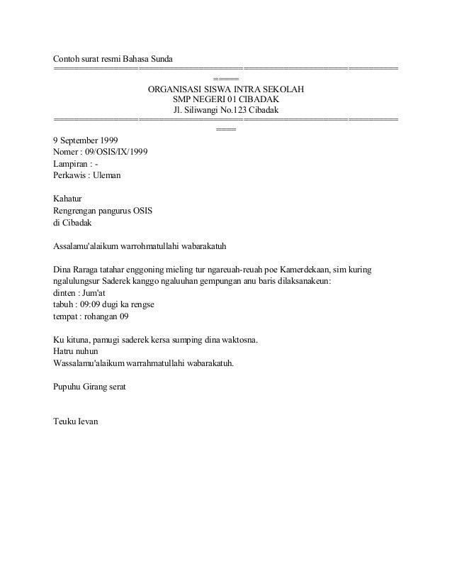 Contoh Surat Resmi Bahasa Sunda