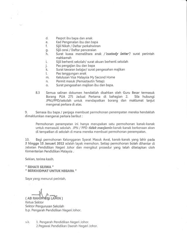 Surat siaran penempatan dan takwim e daftar 2018 2019
