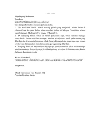 Memohon Surat Sokongan Daripada Menteri Untuk Bekerja Di Perairan Sabah
