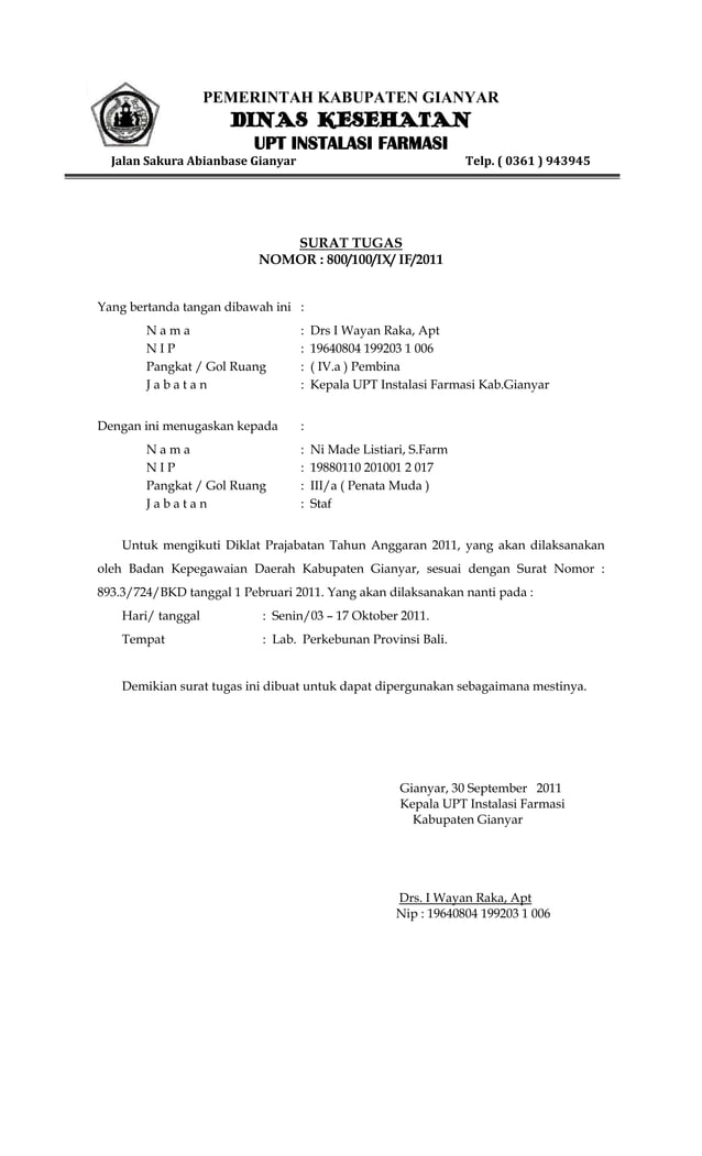 Surat tugas prajabatan