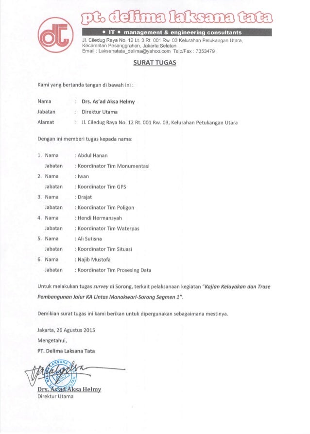 Surat Tugas Survey Sorong Manokwari