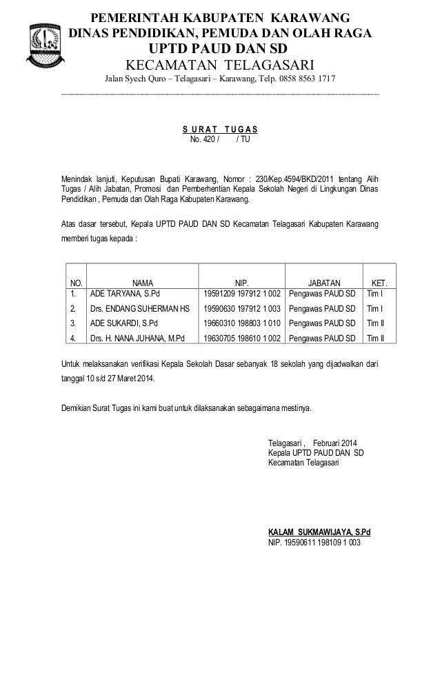 Surat Tugas Verifikasi 2014