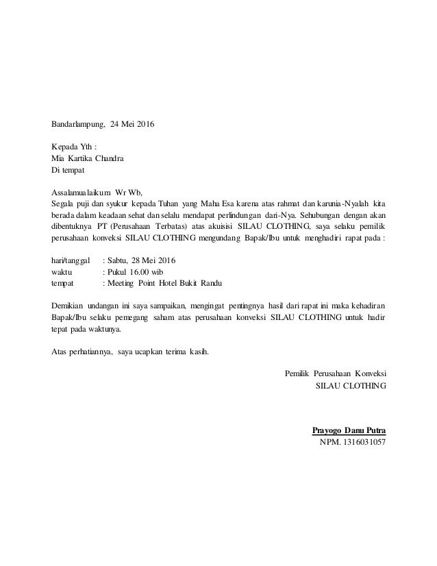 Contoh Surat Undangan Rapat Perusahaan / Contoh Surat Undangan Rapat Untuk Berbagai Kegiatan Edisutanto Com / Contoh surat undangan rapat rt.