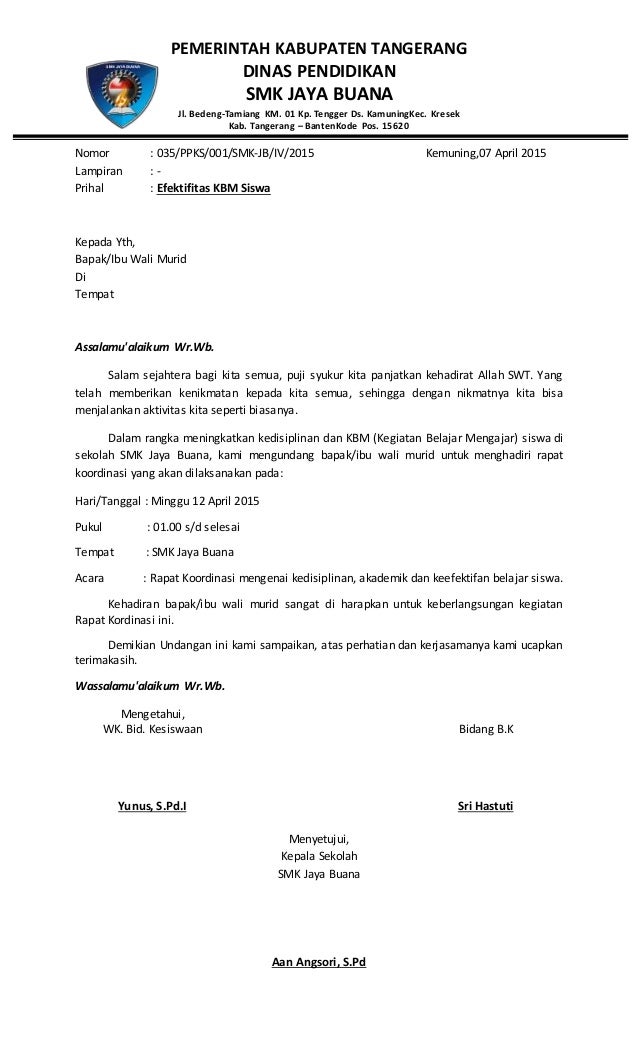 Surat undangan wali murid 2015