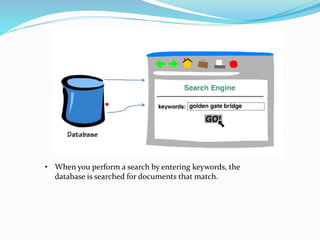 • When you perform a search by entering keywords, the
database is searched for documents that match.
 