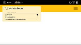 ESTRATÉGIAS
Ordenar por
VENDEDORES E DISTRIBUIDORES
OPERADORES
EVENTO
ESTRATÉGIAS
 