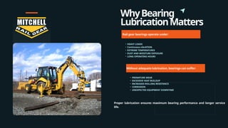 WhyBearing
LubricationMatters
Rail gear bearings operate under:
Proper lubrication ensures maximum bearing performance and longer service
life.
• HEAVY LOADS
• Continuous vibrATION
• EXTREME TEMPERATURES
• DUST AND MOISTURE EXPOSURE
• LONG OPERATING HOURS
• PREMATURE WEAR
• EXCESSIVE HEAT BUILDUP
• INCREASED ROLLING RESISTANCE
• CORROSION
• UNEXPECTED EQUIPMENT DOWNTIME
Without adequate lubrication, bearings can suffer:
 