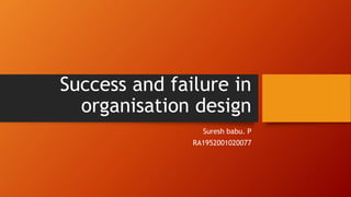 Success and failure in
organisation design
Suresh babu. P
RA1952001020077
 