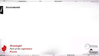 Meaningful
Part of the experience
Precise
Assessments
 