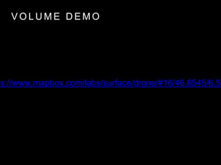 VOLUME DEMO 
https://www.mapbox.com/labs/surface/drone/#16/46.6545/6.5388 
 