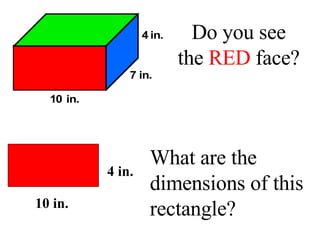 Do you see the  RED  face? What are the dimensions of this rectangle? 10 in. 4 in. 