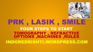PRK , LASIK , SMILE
FOUR STEPS TO START
TOMOGRAPHY , REFRACTIVE
OPTIONS ,MACHINES ,RULES
INDOREDRISHTI.WORDPRESS.COM
 