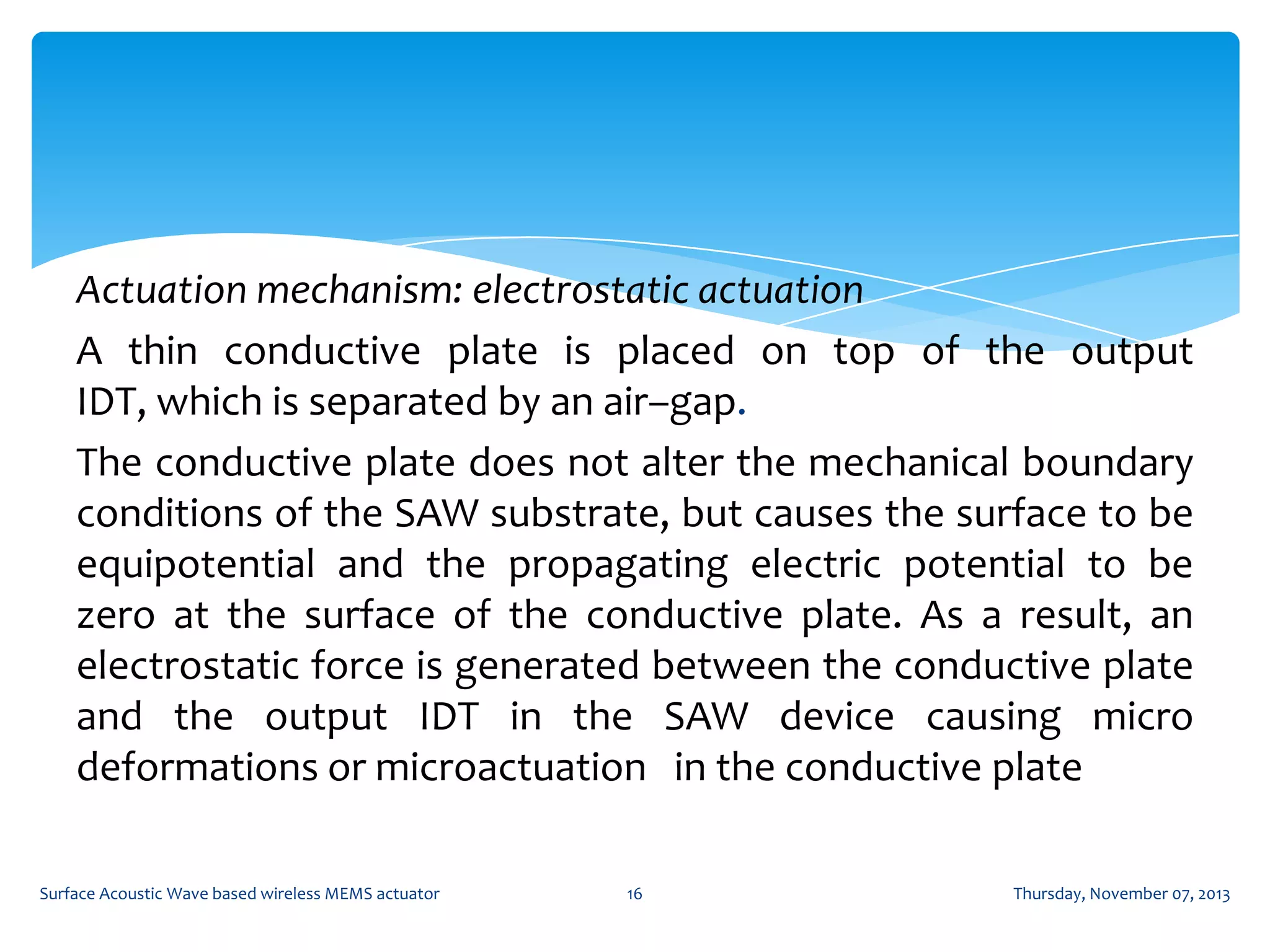 Surface acoustic wave based wireless mems actuators | PPTX