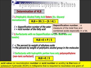 Saponification number. : a
measure of the total free and
combined acids especially in a fat,
wax, or resin
acid value (or neutralization number or acid number or acidity) is themass of
potassium hydroxide (KOH) in milligrams that is required to neutralize one gram of
 