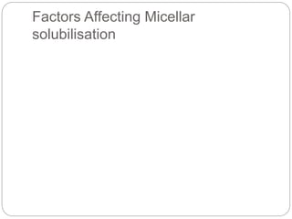 Factors Affecting Micellar
solubilisation
 