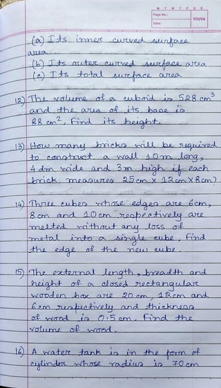 CBSE Grade 8 Mathematics Surface Area and Volume of Solids Worksheet ...