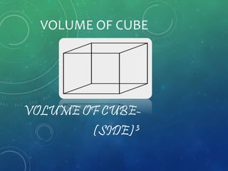 VOLUME OF CUBE
VOLUME OF CUBE-
(SIDE)³
 