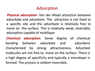 Physical adsorption, chemisorption, Freundlich’s expression, Langmuir ...