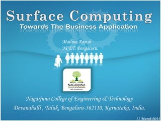 Mallina Rajesh
                    NCET, Bengaluru.




    Nagarjuna College of Engineering & Technology
Devanahalli , Taluk, Bengaluru-562110, Karnataka, India.
                                                    11 March 2011
 