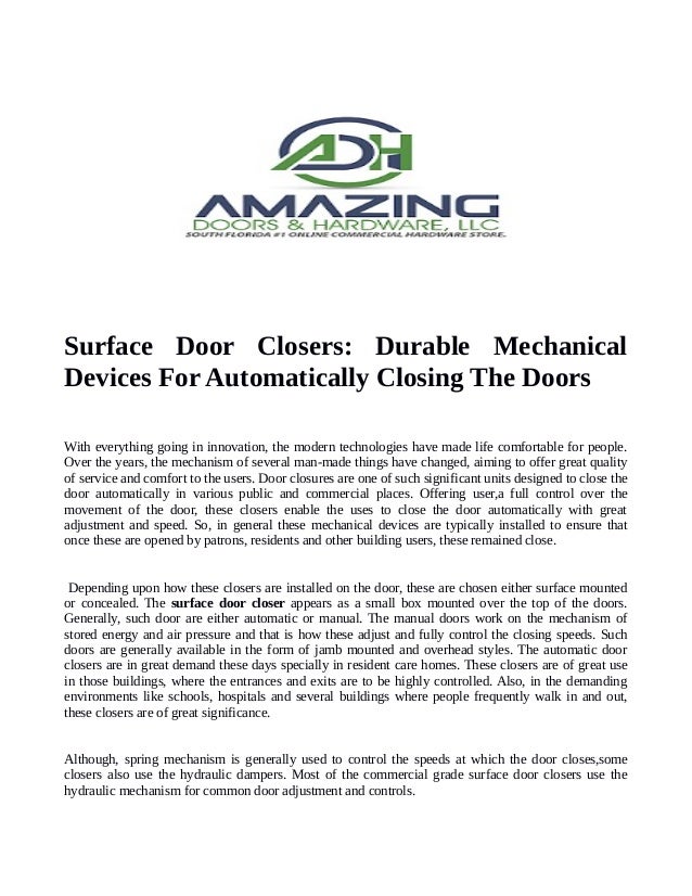 Surface Door Closers Durable Mechanical Devices For