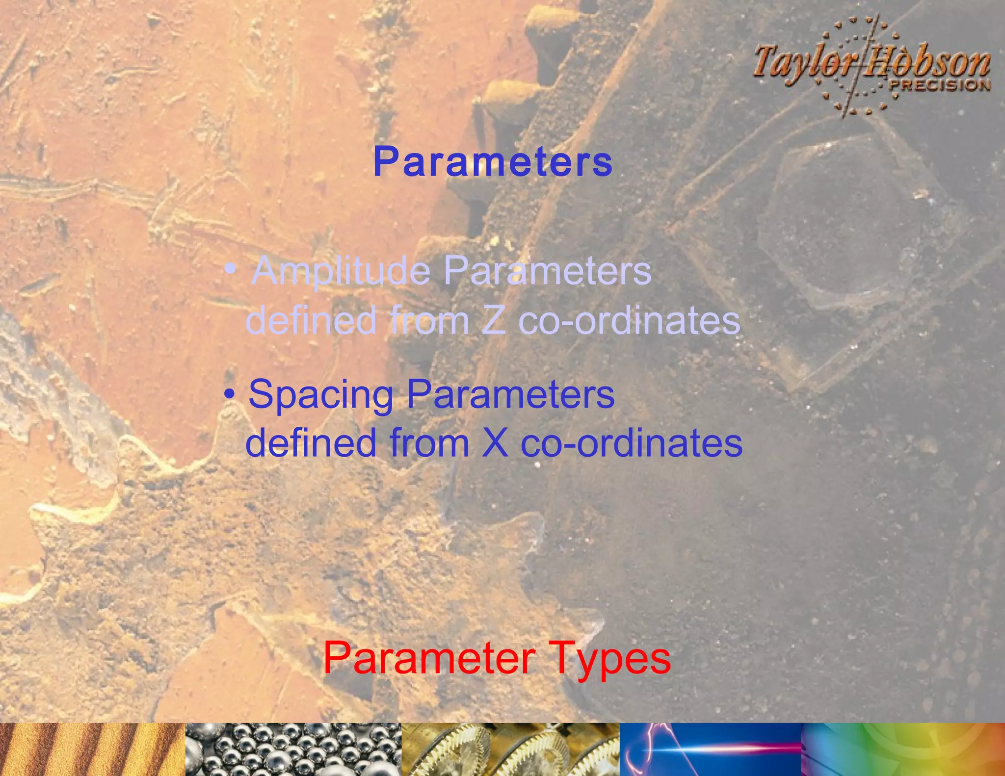 Parameters

• Amplitude Parameters

defined from Z co-ordinates

• Spacing Parameters
defined from X co-ordinates

Parameter Types

 