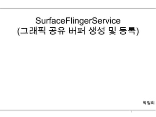 SurfaceFlingerService
(그래픽 공유 버퍼 생성 및 등록)




                           박철희

                      1
 